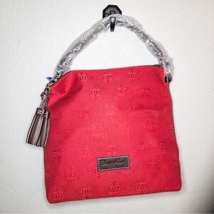 Dooney & Bourke Red Signature Shoulder Bag with Brown Tassel